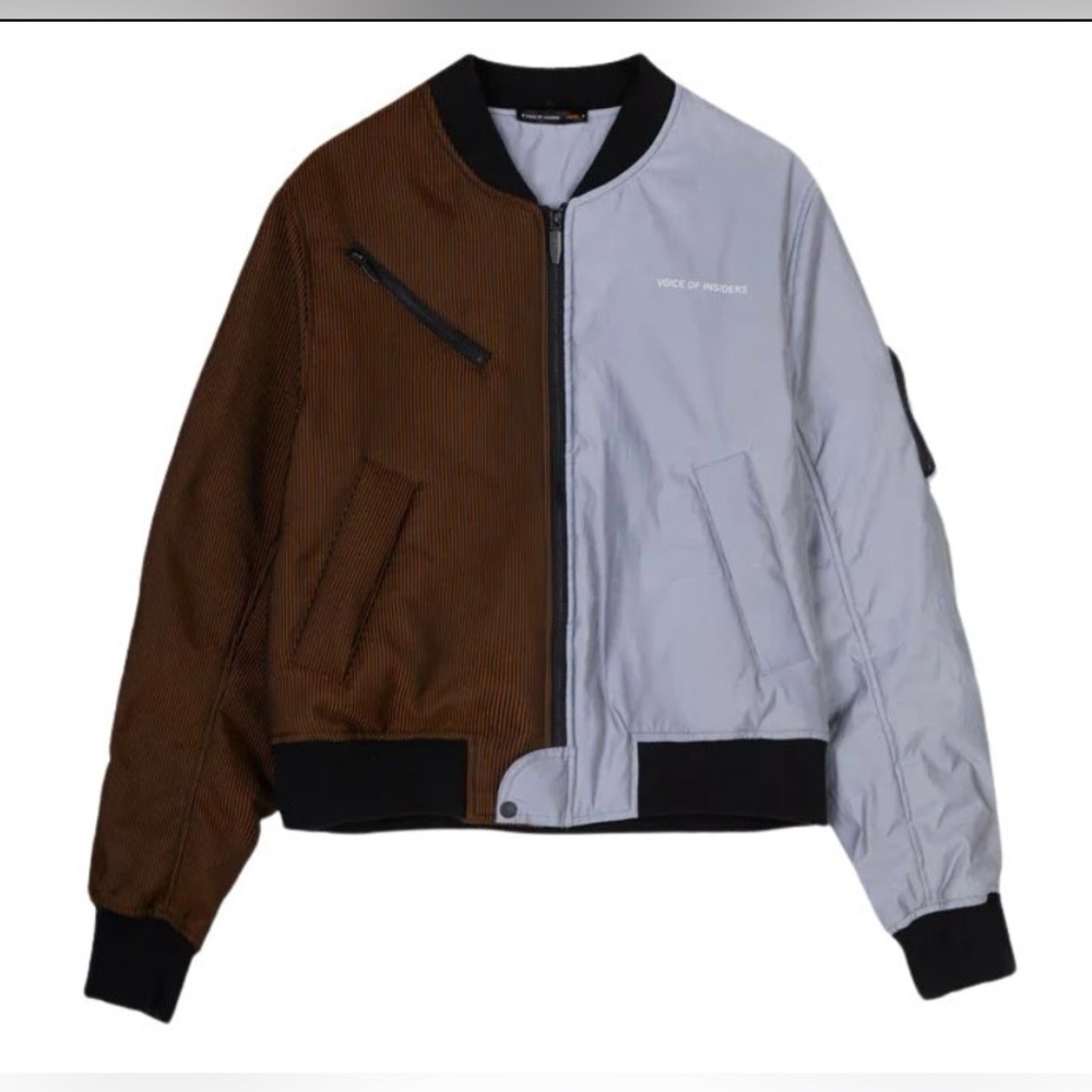 Brown and Gray Reflective Voice Of Insiders Bomber Jacket